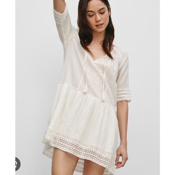 Azure Skies Cream XXS Drop Waist Embroidered Dress Tassel VNeck Short Sleeve - Picture 11 of 11